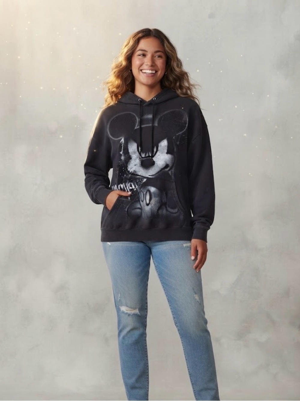 Walt Disney World Vintage Mickey Mouse Black Graffiti Graphic Hoodie Large Edgy